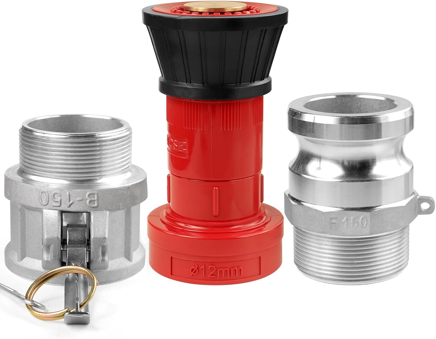 Fire Hose Nozzle,1-1/2 inch NPSH Heavy-Duty Industrial Fire Hose Constant Flow Fog Nozzle with 2pcs 1.5" Aluminum Camlock Fitting Coupling Equipment