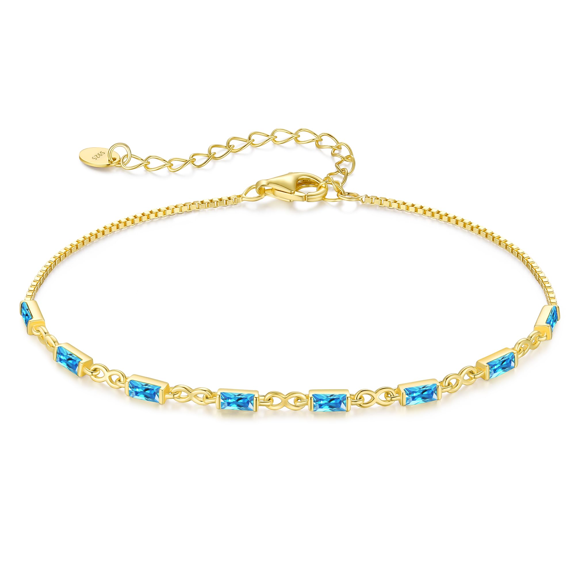CDE 925 Sterling Silver Birthstone Bracelets for Women， Dainty Simple Link Charm Infinity Tennis Bracelet Birthday Anniversary Valentine's Mother's Day Gifts for Mom Wife Her, Chain Length 6.7”+1.6”