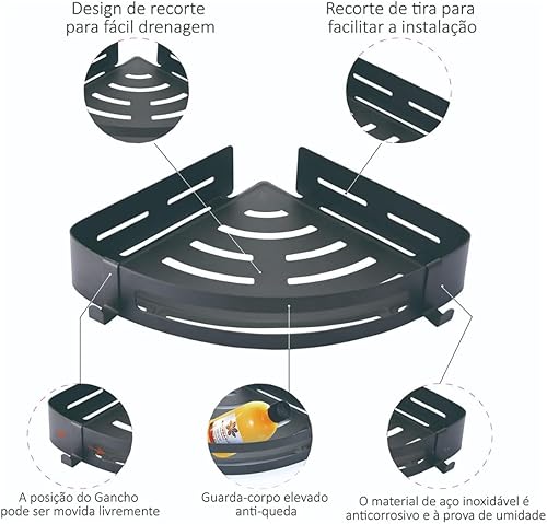 Miniatura 8 de Cesta de ducha negra adhesivo para estante de ducha de acero inoxidable, soporte para bañera, mostrador organizador de baño de montaje en pared,
