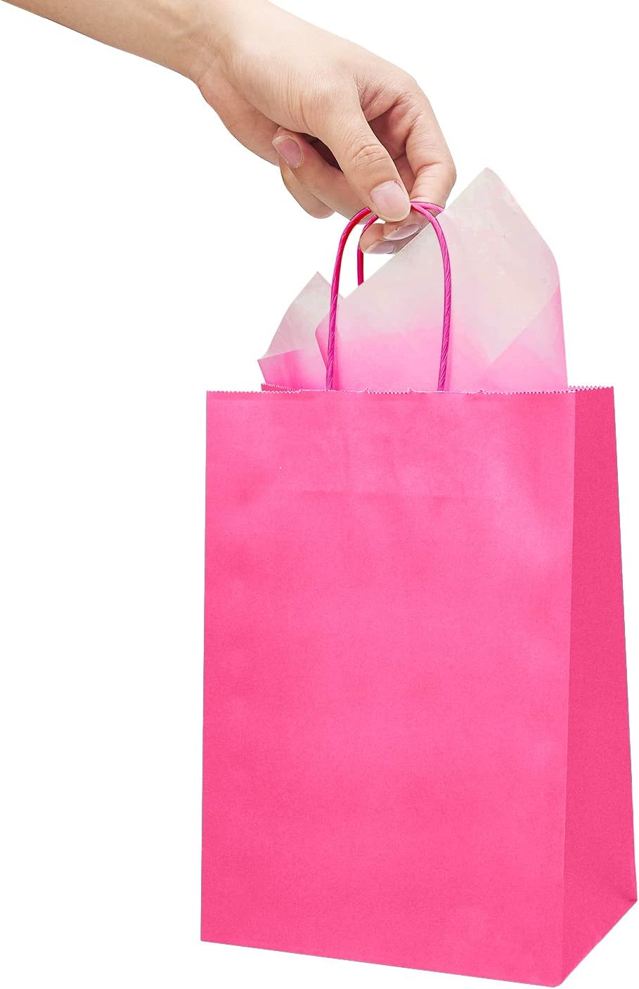 DjinnGlory 24 Pack Medium Size Hot Pink Paper Gift Bags with Handles 10x8x4 Inch and 24 Pink Tissue Paper for New Moms Birthday Wedding Baby Bridal Shower Party Favors Goodies - Image 8