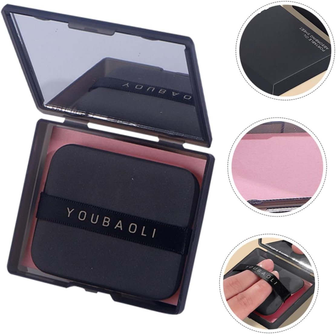 2sets Oil Absorbing Papers Mirror Case and Puff of Blotting Sheets for Oily Skin Makeup-friendly Compact Design for Go Oil Control