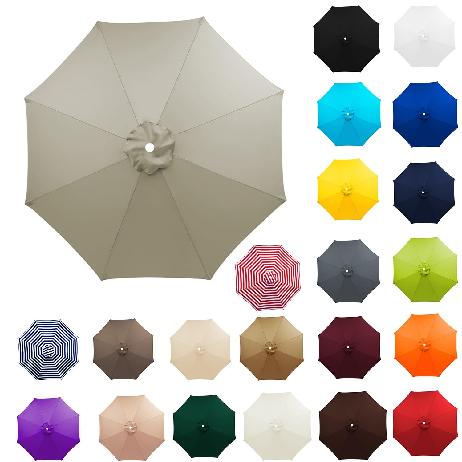 Replacement Parasol Canopy For 8 Arms, Strong and Thicck Garden Umbrella Replacement Cover, UV Protection Waterproof, Umbrella Covers For Garden Deck Backyard Pool(Gray Tan,9.84ft)