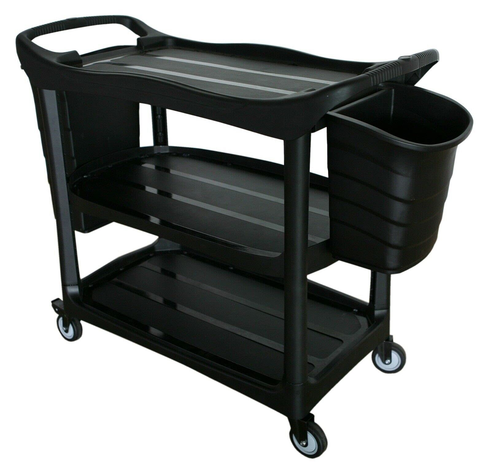 Heavy-Duty Commercial Storage Trolley on Wheels– 3 Durable Shelves, 2 Removable 10-Litre Buckets, 75mm Non-Marking Swivel Castors with Brakes – Ideal for Restaurants, Hotels & Kitchens Trolley