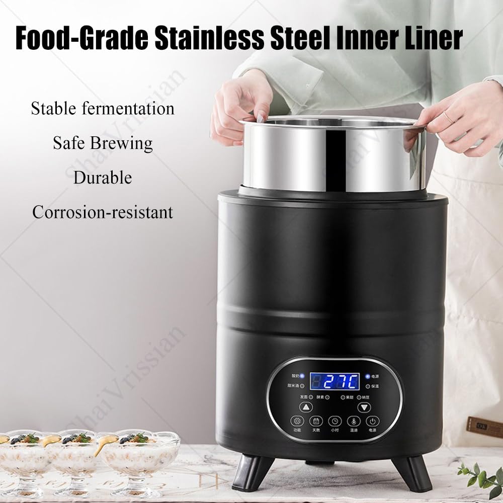 Yogurt Maker Multifunzione con Display LED Black-8L | 8l/12l,Fermentazione Costante,Lisci E Senza Sbavature,Acciaio Inox,Yogurt,Aceto Di Frutta,Natto,Ristorante,Famiglia