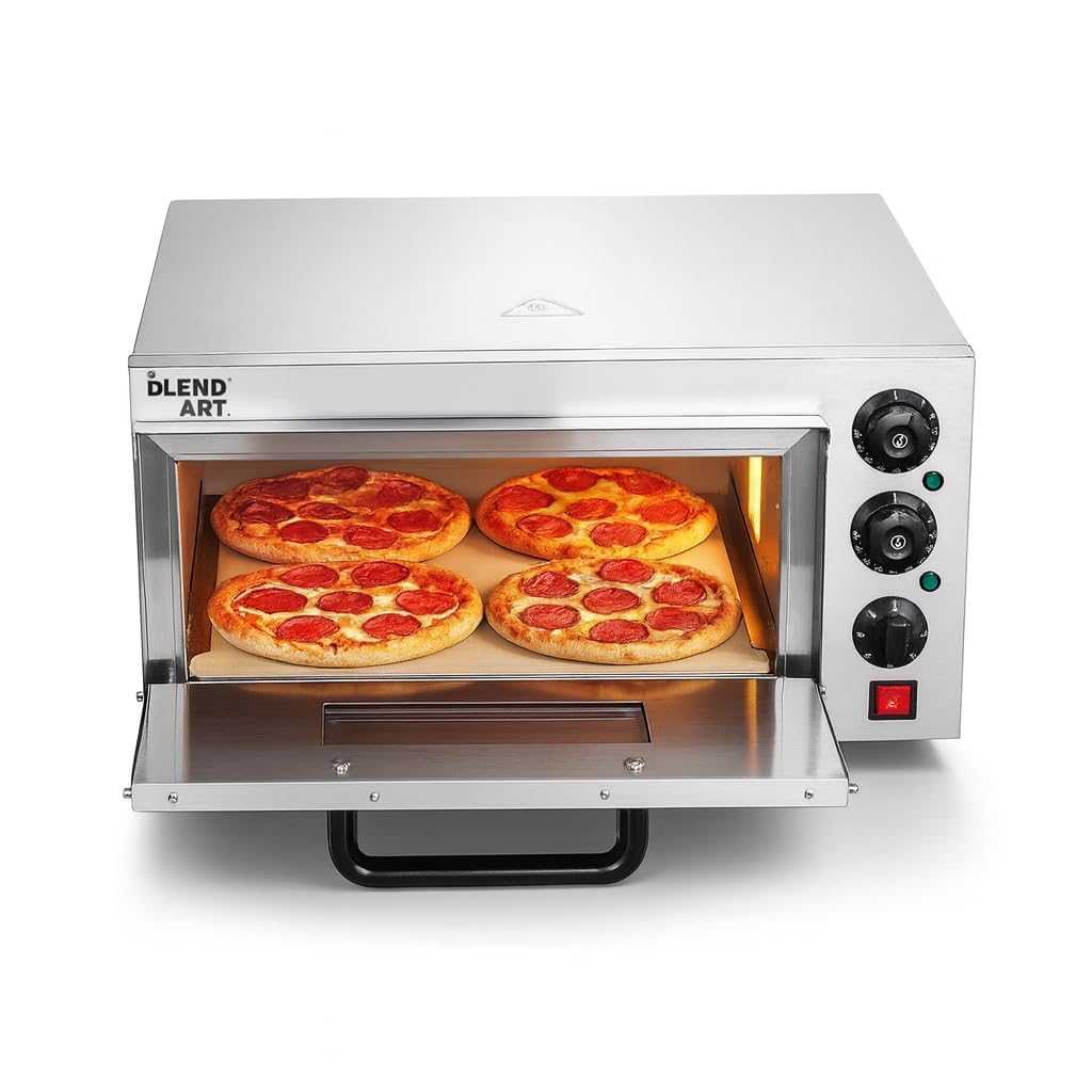 Blend Art Commercial Electric Pizza Oven 2000W | Single Deck Countertop | 16×16 Stone | 50–350°C Temp Control | Timer | Stainless Steel Pizza Maker for Restaurant, Café & Bakery