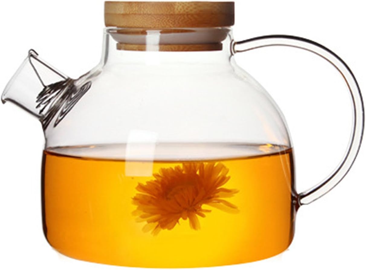 BESTERY 32oz Glass Water Pitcher with Natural Bamboo Wood