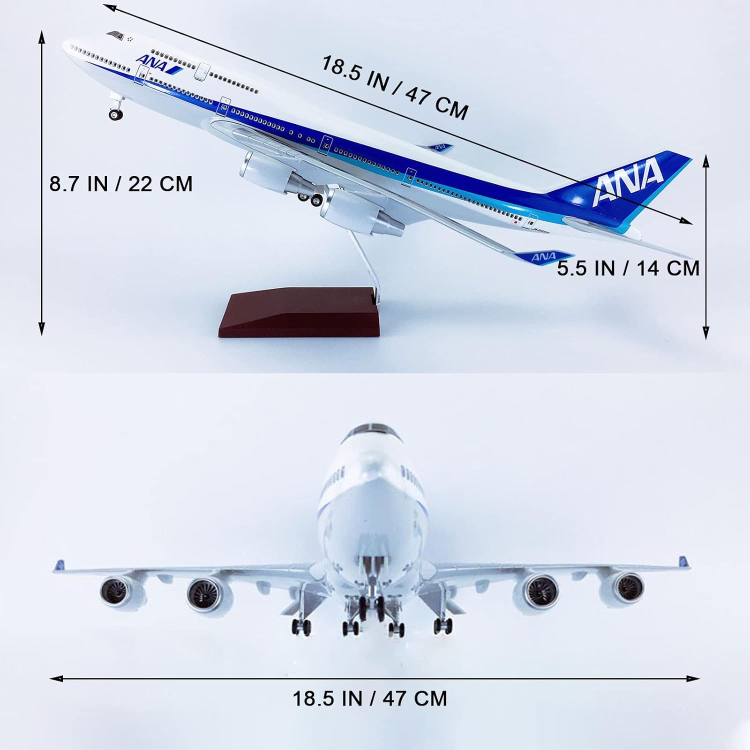 18.5Inch ANA B747-400 Airplane Model with Wheels - Large Scale Jet Aircraft Resin Display Model for Collectors and Aviation Enthusiasts