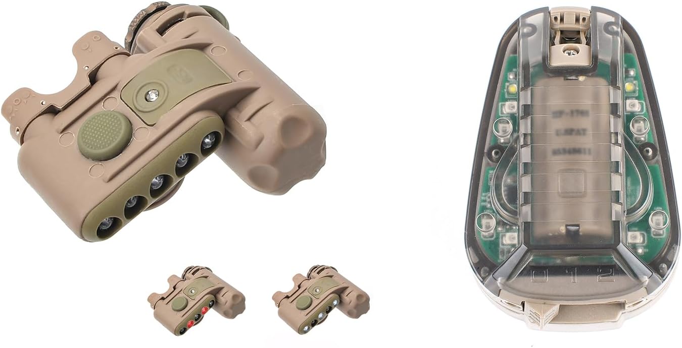 5 LED Beads Tan Helmet Light with Red Light + White Task Lamp + IR Strobe Beacon & Tan Helmet Light Military 4 Modes with Green Light + White LED Lamp + IR Strobe/Constant Light