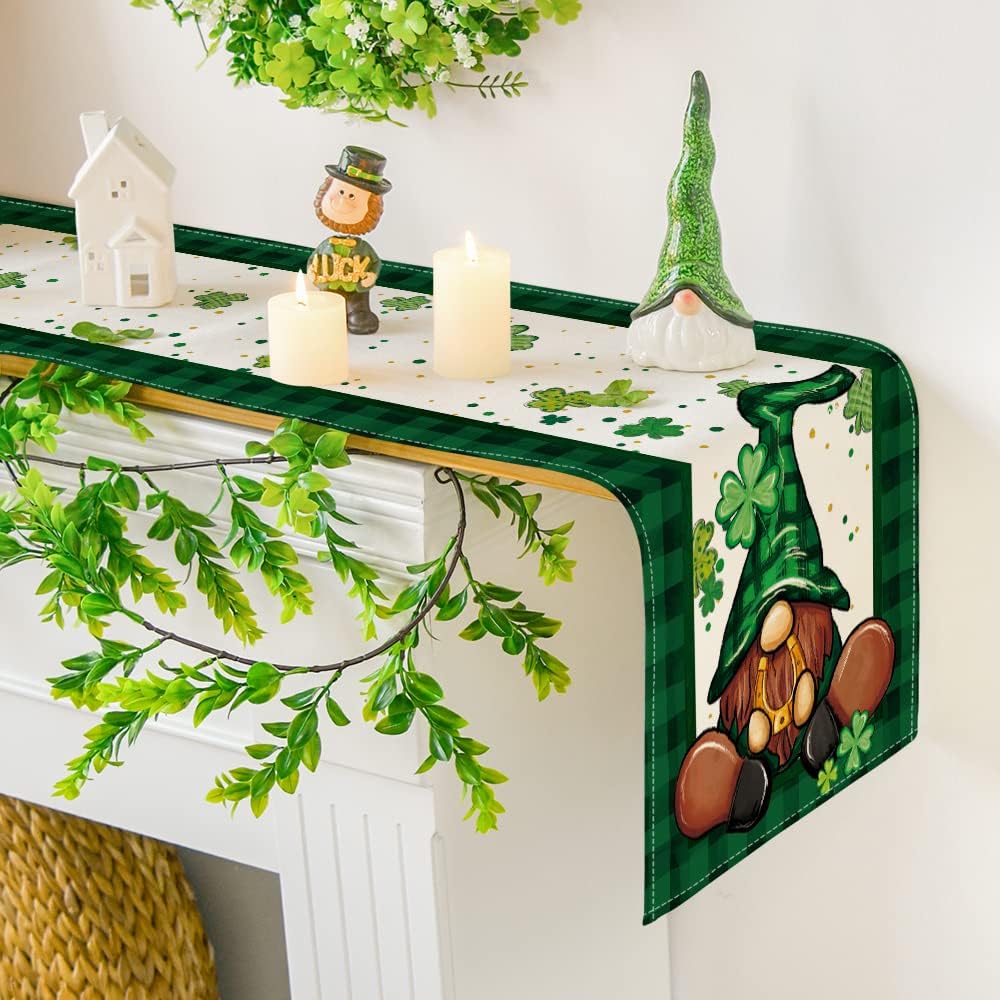 Artoid Mode Shamrock Buffalo Plaid Gnomes Lucky St. Patrick's Day Table Runner, Kitchen Dining Table Decor for Outdoor Home Party Decor 13 x 72 Inch : Home & Kitchen