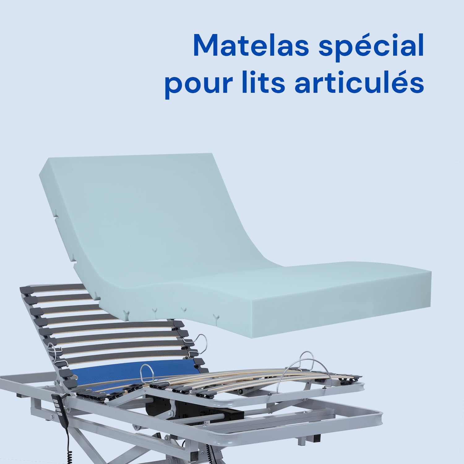 Geriafy - Matelas Professionnal HR Haute Résilience de 15 cm d'épaisseur | Housse Imperméable | Convient pour lits électriques (90x190 cm), Bleu