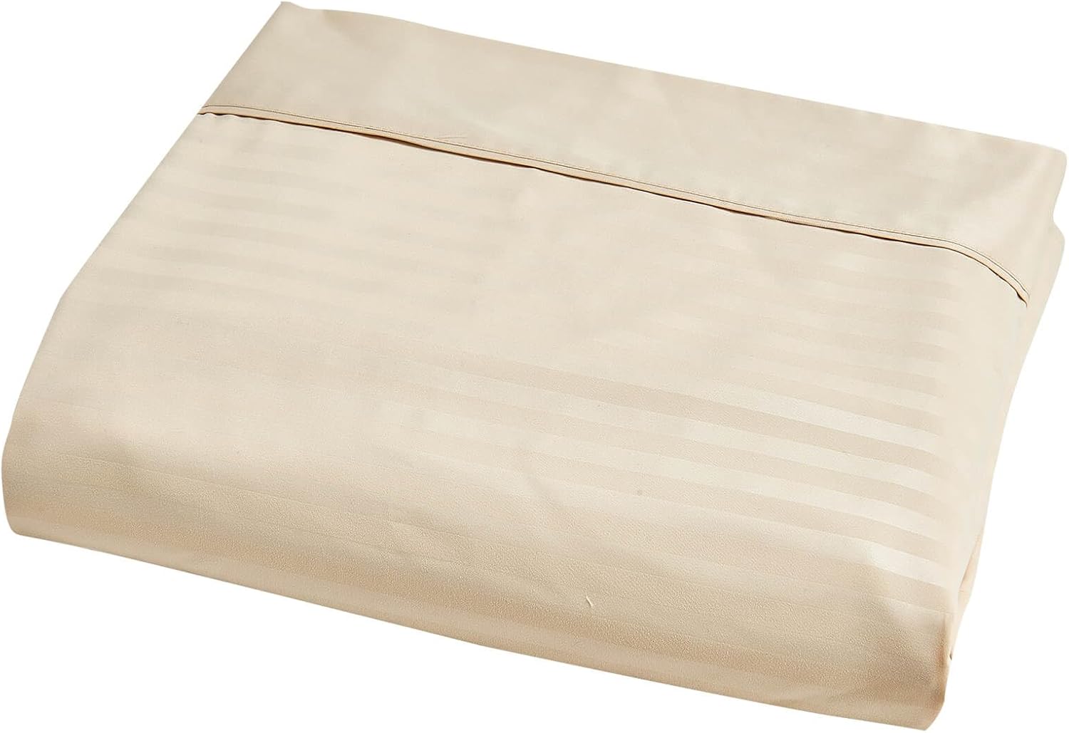 Kingnex Oversized King Flat Sheet 132x110 with Striped Pattern Extra Wide Durable Soft Bed Top Sheet Only Beige