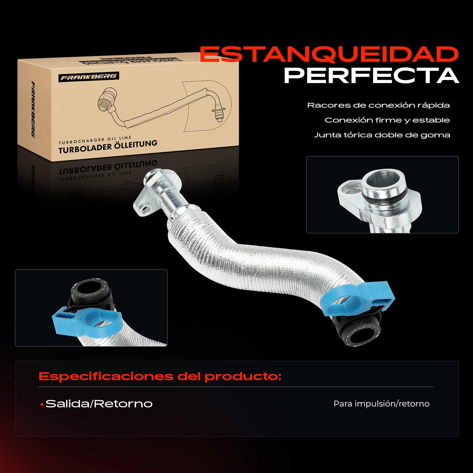 Frankberg 2x Tubería de alimentación de aceite del turbo Compatible con M.i.n.i R56 C.o.o.p.e.r S M.i.n.i cabrio R57 C.o.o.p.e.r S M.i.n.i Clubman R55 C.o.o.p.e.r S M.i.n.i Countryman R60 11657583838