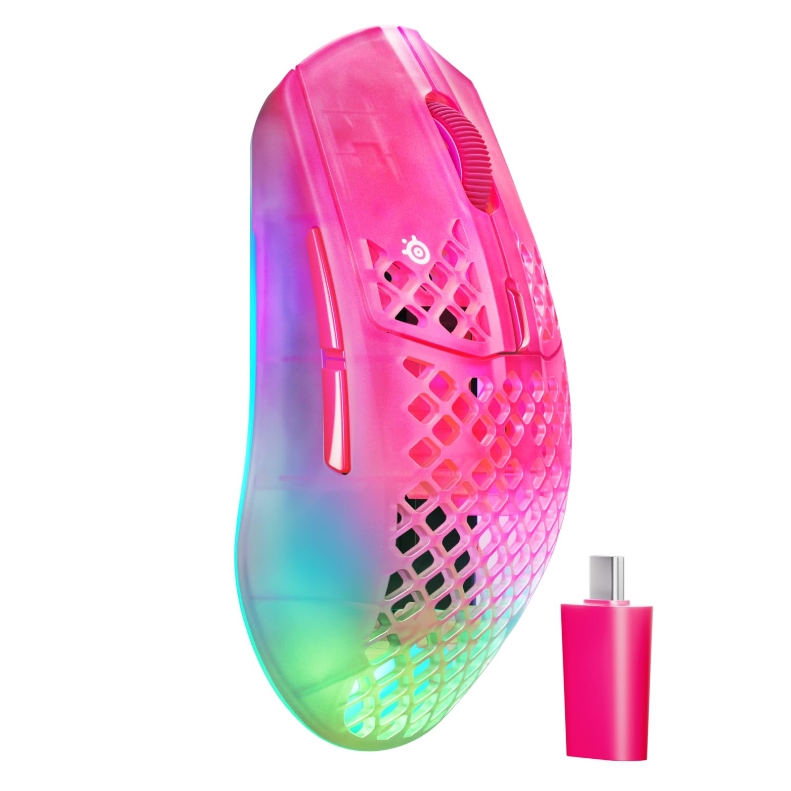 SteelSeries Aerox 3 Wireless Gen 2 - Super-Light 68g Gaming Mouse, 4K Polling, 26K DPI Optical Sensor, 200 Hour Battery, IP54 Water Resistant, 80m Click Durability, RGB, 100% PTFE Feet - Magenta Haze