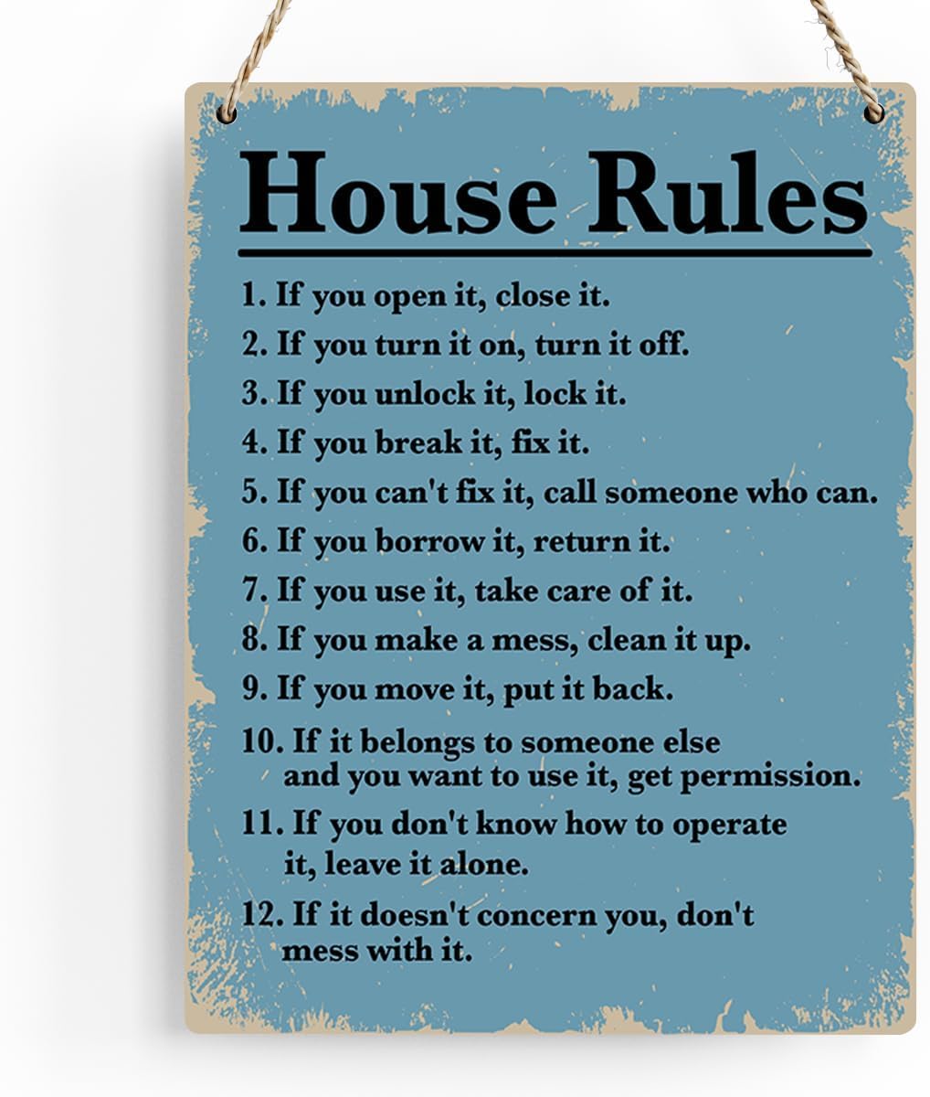 Rustic House Rules Sign House Rules Wooden Hanging Sign Farmhouse Living Room Home Decor Wall Art Inspirational Family Quote Family Room Signs Family Motto Sign Family Quote Signs 8x12 Inch