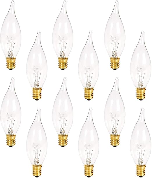 Holiday Joy UL Listed Crystal Clear Bent Tip Candelabra Replacement