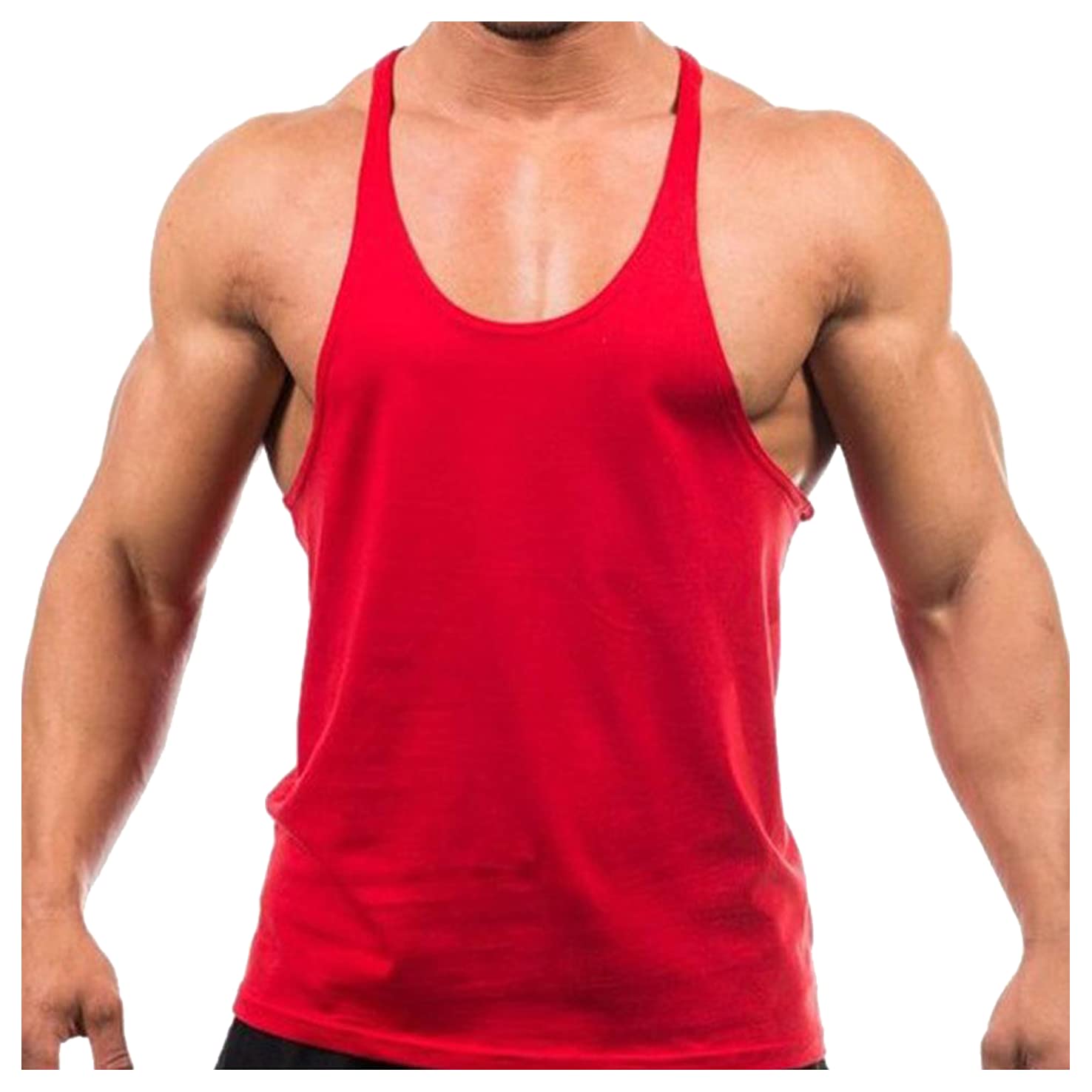 Crown Designs Plain Colour Bodybuilding Weight-Training Sports Stringer Vest Top with Y Back Racerback Fit for Men & Teens - Red/Medium