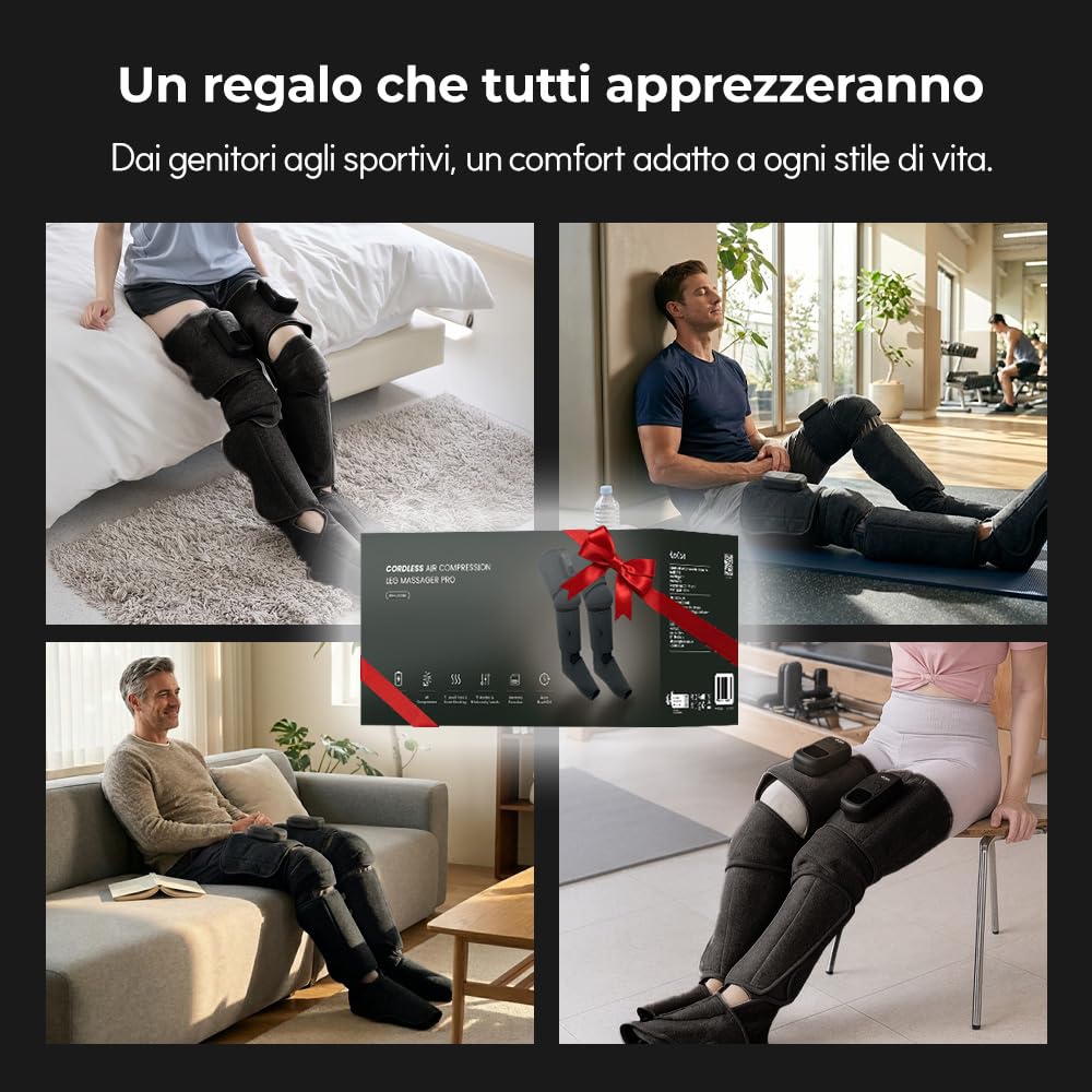 HuBDIC HubiCare - Massaggiatore per gambe senza fili, con calore e compressione d'aria, per circolazione e sollievo dal dolore, 5 modalità con 5 intensità, riduce il gonfiore, dispositivo di