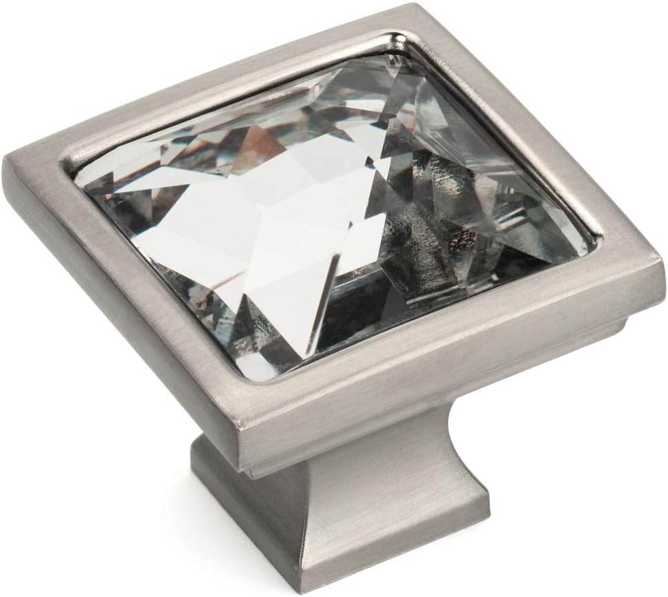 Cosmas 10 Pack 6825SN-C Satin Nickel Cabinet Hardware Square Knob with Clear Glass - 1-1/4" Square