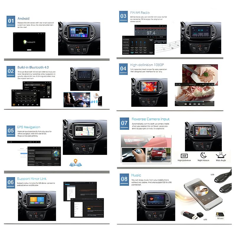 Autoradio Android pour Jeep Compass avec Bluetooth et Mirrorlink HD - 5