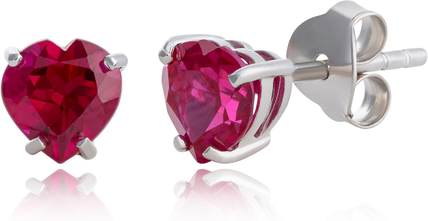 10k White Gold Ruby Heart Stud Earrings