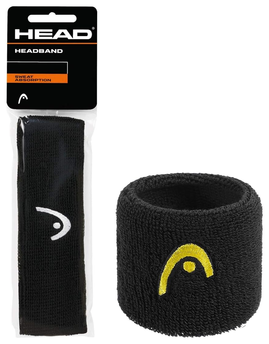 Cotton Wristband, 2.5 inch (Black, Pack of 2) & Head Head Band Tennis (Black)-picture-11