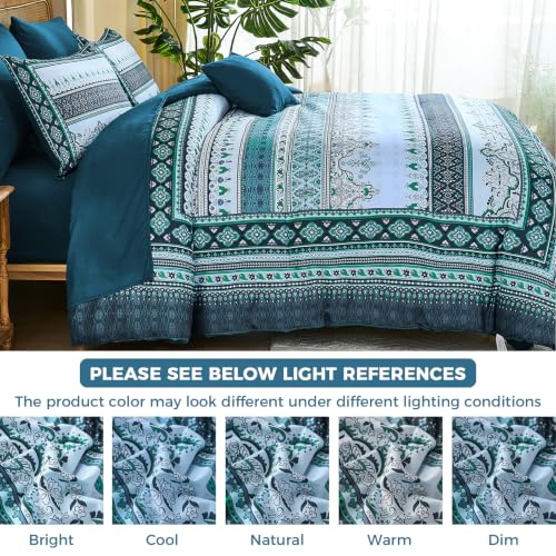 Image of Teal Blue Boho Comforter Set King Size,8 Pieces Striped Bed in a Bag