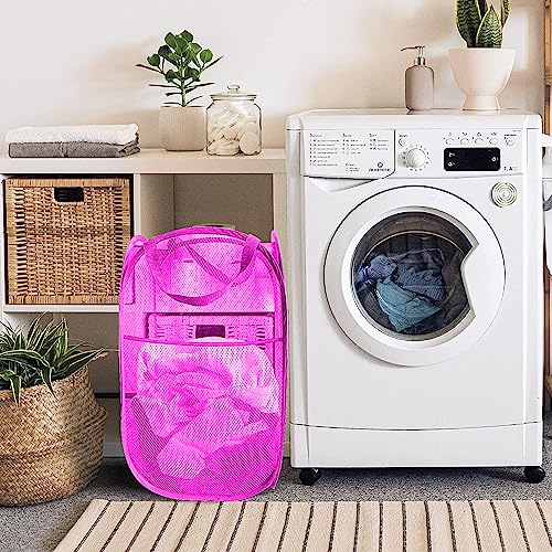 Image of Larpur 2Pack Foldable Popup Laundry Basket, Collapsible Portable Mesh Clothes Washing Laundry Hamper with Reinforced Carry Handles (Pink)