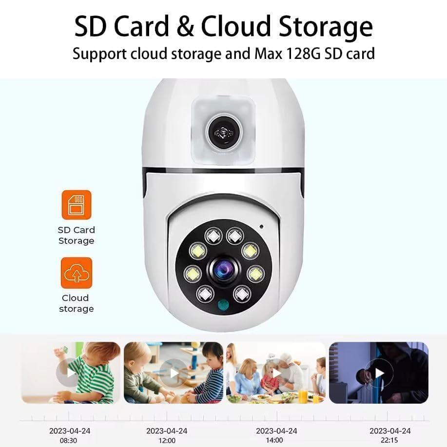 Image of JB Supar Dual Lens 4MP /8MP WiFi Smart Light Bulb Camera for Home | Full HD | Color Night Vision | Two Way Audio | Wireless Indoor Security Camera with Mobile App V380 Pro(Dual Lens Light Camera)