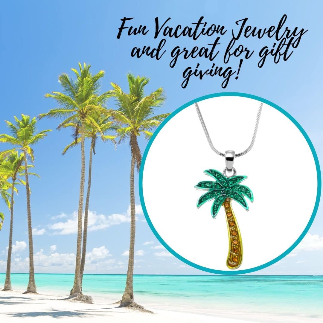 PammyJ Green Crystal Palm Tree Pendant Necklace, 17.5" - Image 2