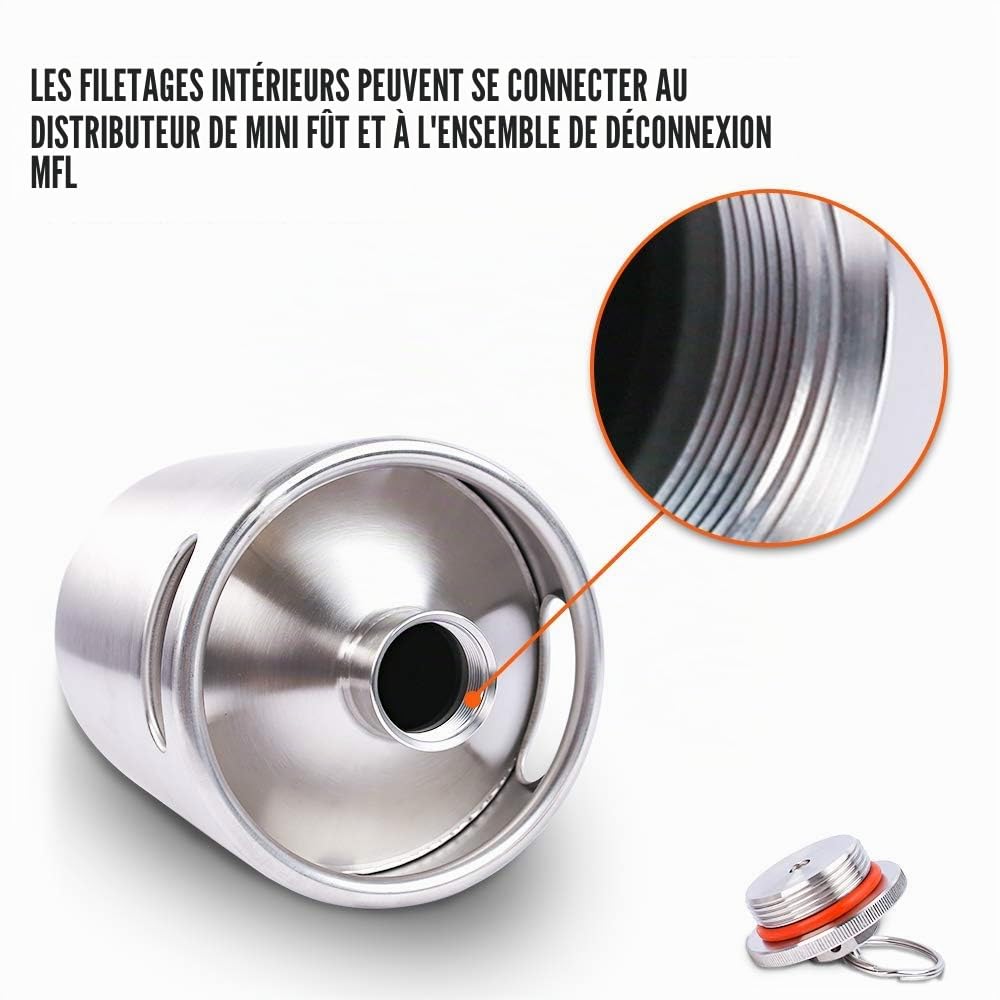 TMCRAFT - Mini fût en acier inoxydable de 2 litres - brasseur de bière portable avec soupape d'échappement - capuchon conçu pour garder les boissons fraîches