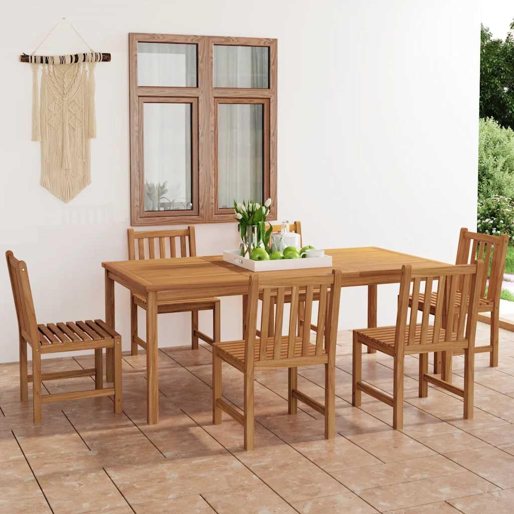 Set di 7 mobili da giardino in teak, 200 x 100 cm, con 6 sedie, in legno massiccio, robusto e resistente alle intemperie, design moderno, per terrazze, balconi, cucina, esterni