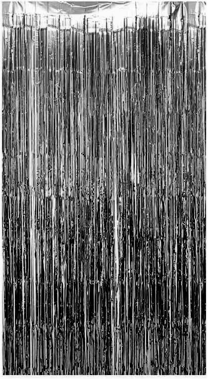 Black Foil Curtain Fringe Tinsel - 2 Meter Door Backdrop Photoprop Party Decoration (Black)