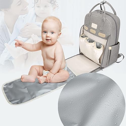 Miniatura 3 de ZIOSINM Bolsa de pañales, mochila para pañales para bebé con cambiador y bolsa aislante para botellas, mochila impermeable para pañales, Gris, Moda