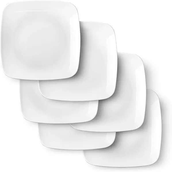 DELLING Appetizer Plates - 6.5 in Ceramic Small Plates for Dessert -Square Serving Plates - White Kitchen Dinnerware Dishes Set for Snacks, Appetizer, Side Dishes- Serving Platter Set of 6