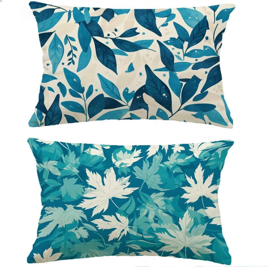 Coussin de jardin feuille turquoise 60x90 idéal pour canapé en rotin terrasse