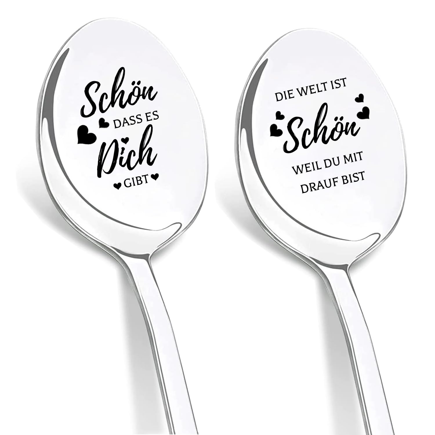 DIKARIYA Schön DASS du da bist Geschenke, 2er Kaffeelöffel mit Gravur, Geburtstagsgeschenke für Frauen, Kleines Dankeschön Geschenke Hochzeit für Männer Freundin Kollegin Erzieherin Lehrerin Hebamme