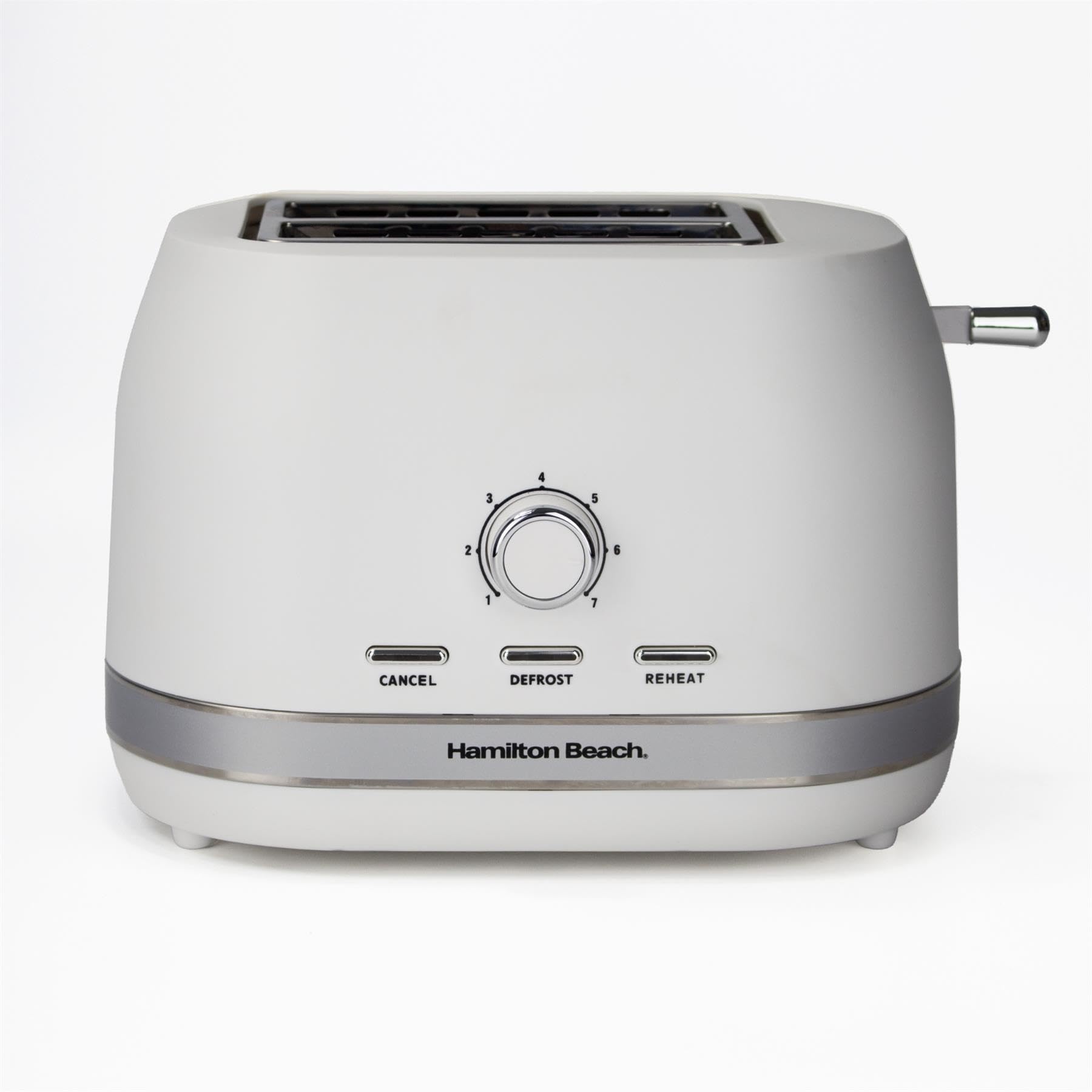 Hamilton Beach Toaster 2 Slice, Ella, 800W, Wide Slots, 7 Variable Browning Levels, Defrost, Cancel & Reheat Settings, Removable Crumb Tray, Integrated Cord Storage, Matte White - HBT1322MW