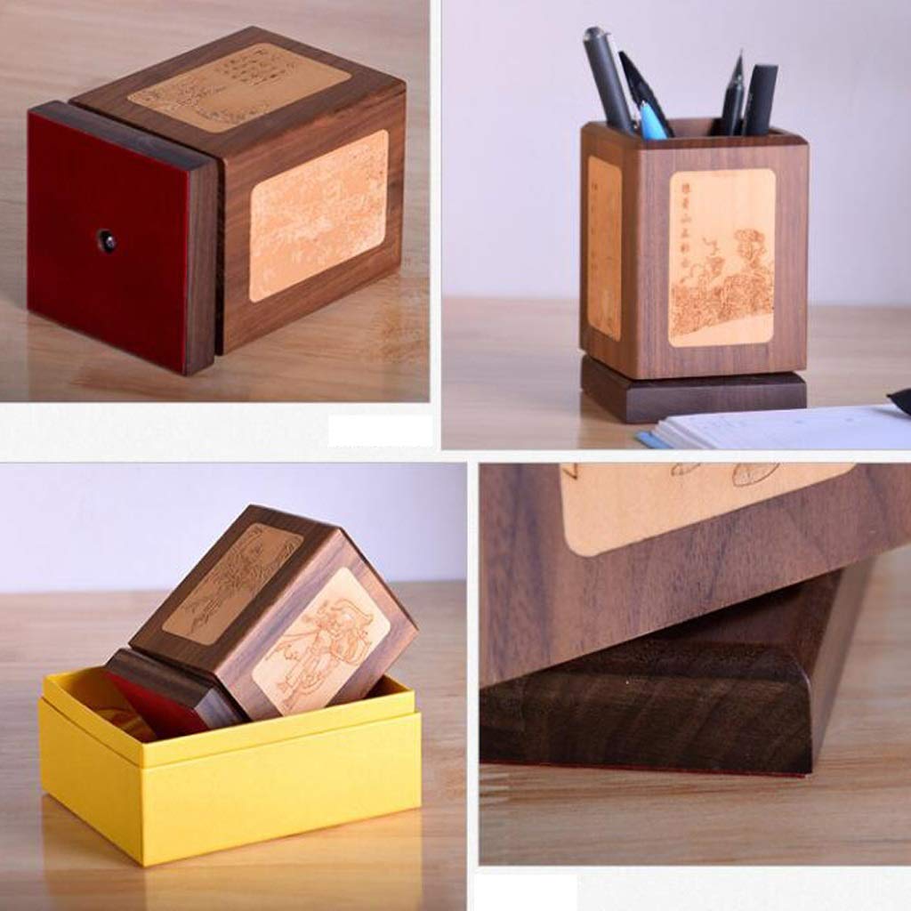 Kreative rotierende Stifthalter Holz Desktop Aufbewahrungsboxen Schreibtisch Bleistift Organizer Büro Sundries Aufbewahrungsschule Schreibwaren Inhaber (Color : Brown, Size : A)