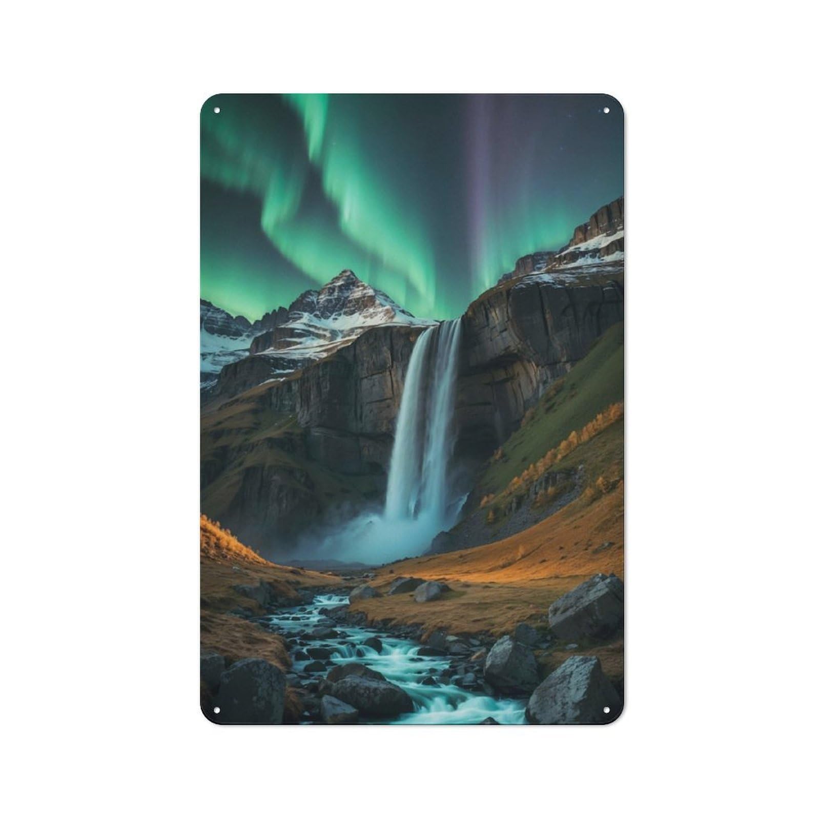 Junmoney Aurora Borealis Waterfall Metal Wall Sign 30X20cm Featuring For Garage Or Workshop, For Home Office, Studio And Craft Room Walls