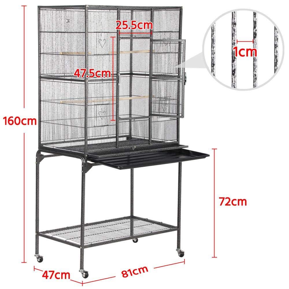 Yaheetech Cage Oiseaux 81 x 47 x 160 cm Volière Perruche Perruquet Canaris sur roulettes avec Support Détachable