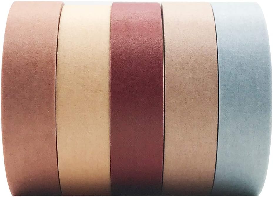 EnYan Solid Color Washi Tapes Set, 5 Rolls Basic Collection Decoration 10mm Wide Japanese Masking Decorative Tapes for Bullet Journal Planners DIY Crafts Arts Scrapbooking Adhesive