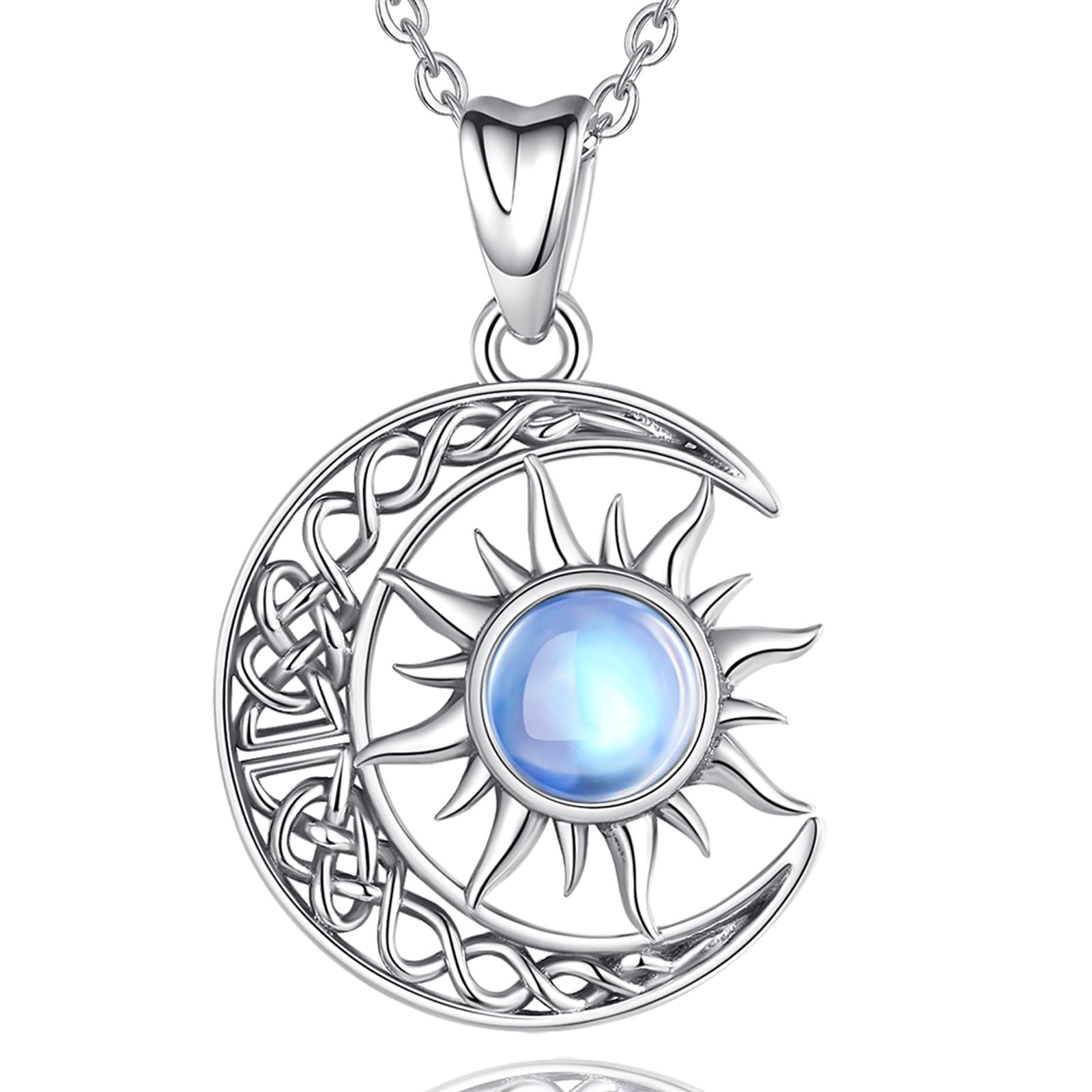 AEONSLOVE Collar Luna y Sol Mujer Plata de Ley 925 Colgante Estrellas con Piedra de Luna Joyas Cósmicas y Astrológicas Regalo Amuleto de la Suerte en Navidad, Cadena de 45,7 CM