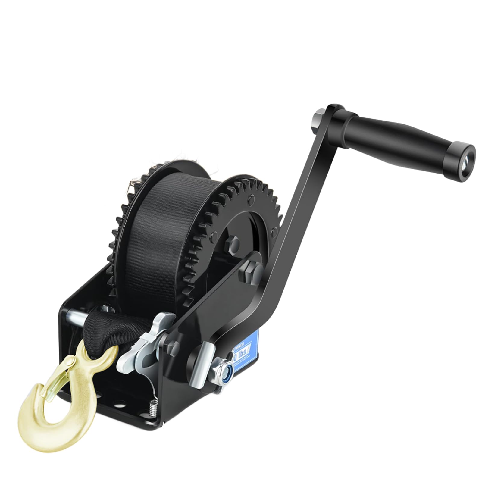 Hochleistungs-Handwinde mit Polyester-Gurtband, Tragfähigkeit 500-3500 lb für Bootsanhänger, ATV, UTV, SUV, Abschlepp- und Bergungsarbeiten auf dem Wasser (schwarz, 500 lb (1,7 m))
