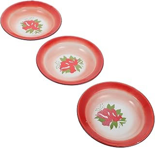 FONDOTIN 3 piezas Platos de Esmalte Vintage Rojo Bandejas para Servir Comida Platos Anticaída y Reutilizables para Aperitivos y Frutas Diseño Chino Clásico