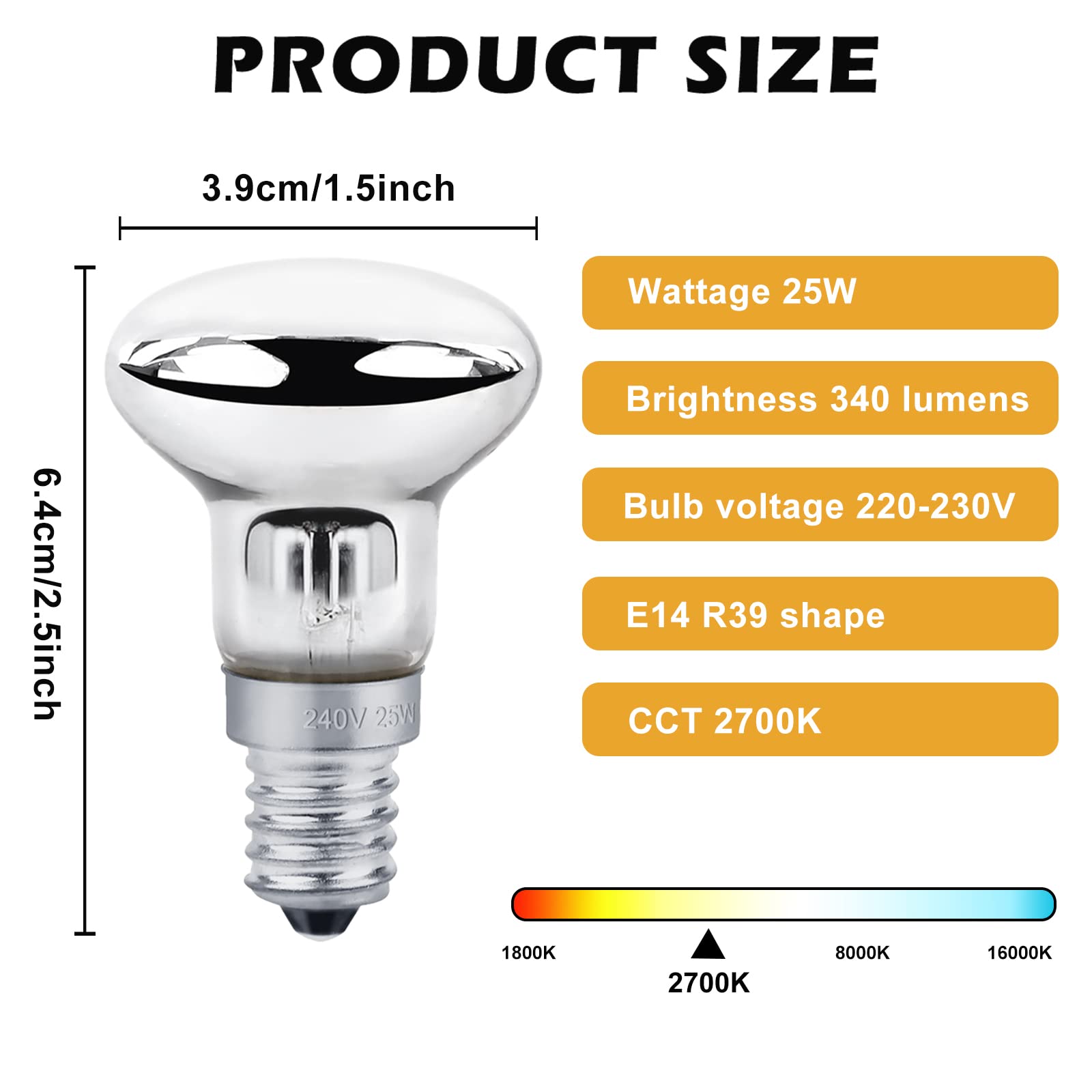 Molbory 6 sztuk żarówek lawowych E14 R39 25 W, żarówki zapasowe, E14 R39, żarówki wymienne do lamp lawowych, brokatowe, 400 lm, ciepła biel