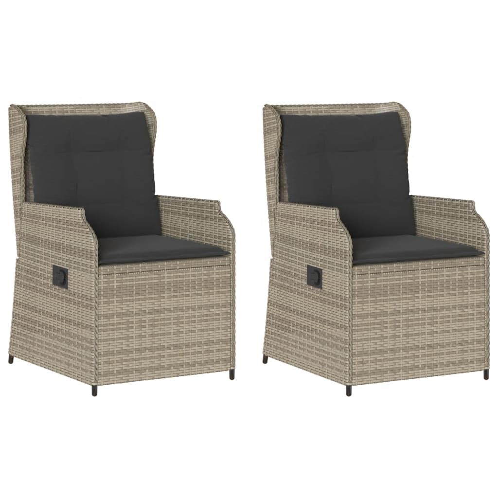 Poltrona da Giardino con Cuscino 2PZ Regolabile Grigio Chiaro Poly Rattan Resistente ai raggi UV Resistente alle intemperie per Giardino Terrazzo Balcone, Max 110kg Per Seduta