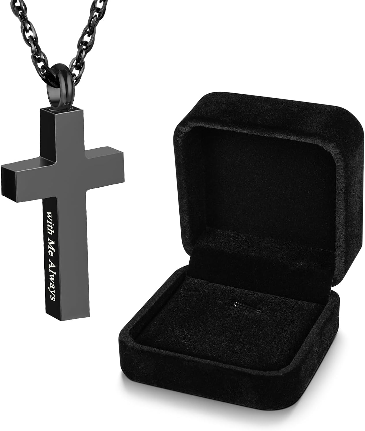 Cremation Cross Necklace for Ashes Stainless Steel Cross Urn Pendant Ashes Holder Memorial Jewelry-With Me Always