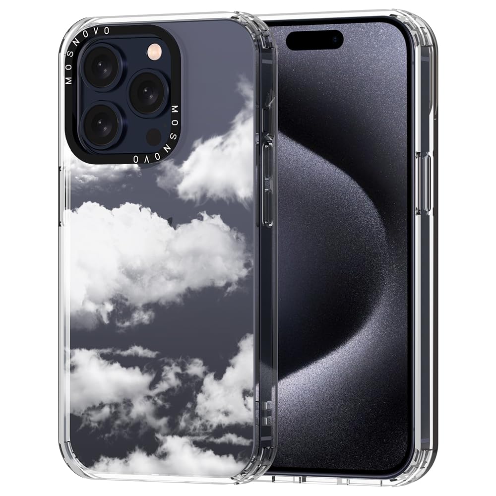MOSNOVO Compatible with iPhone 15 Pro Case, [Buffertech 6.6 ft Drop Impact] [Anti Peel Off Tech] Clear TPU Bumper Phone Case Cover with Cloud Designed for iPhone 15 Pro 6.1"
