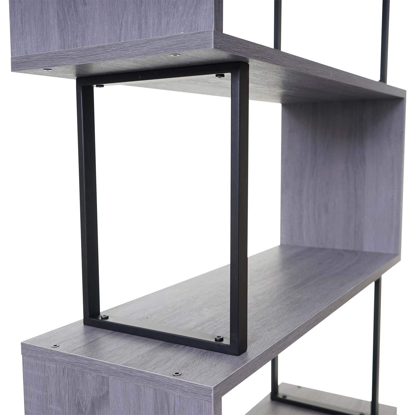 Libreria scaffale 3D MDF HWC-A27 5 Ripiani 30x80x183cm Legno Metallo Grigio