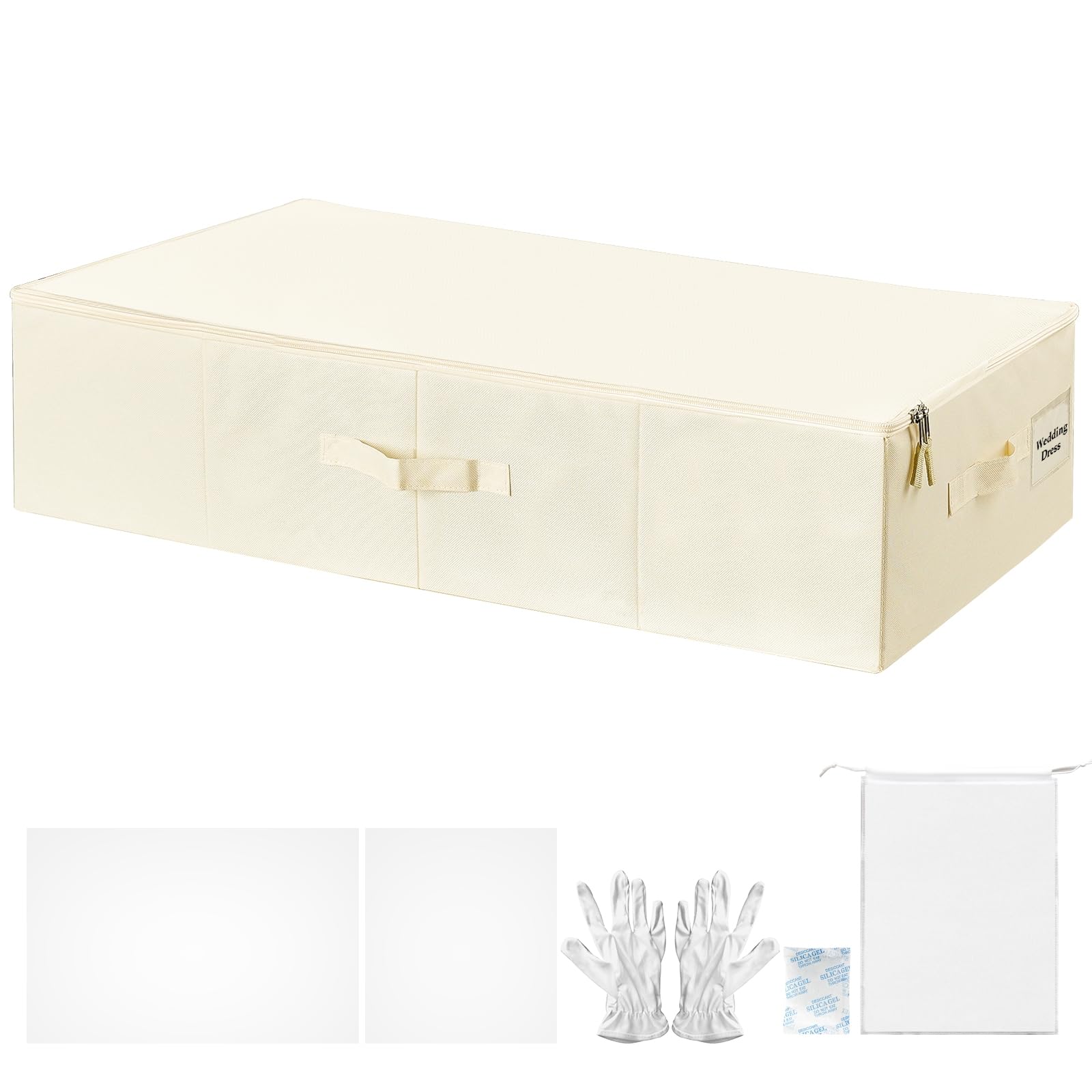 Kit grande per conservare abiti da sposa, scatola portaoggetti per abiti da sposa, con 30 fogli di carta velina priva di acidi, guanti in microfibra, sacchetto antipolvere e essiccanti,